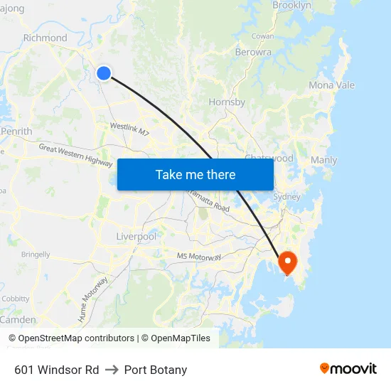 601 Windsor Rd to Port Botany map