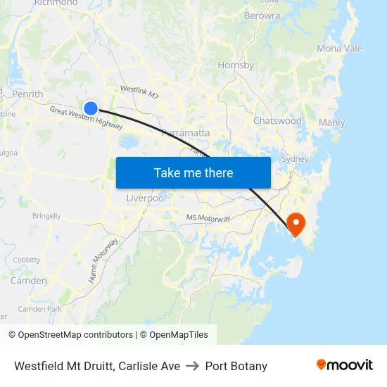 Westfield Mt Druitt, Carlisle Ave to Port Botany map