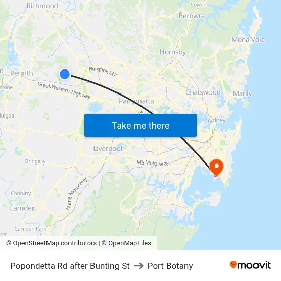Popondetta Rd after Bunting St to Port Botany map