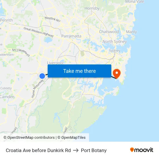 Croatia Ave before Dunkirk Rd to Port Botany map