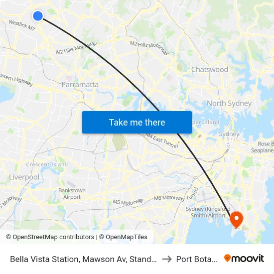 Bella Vista Station, Mawson Av, Stand A to Port Botany map
