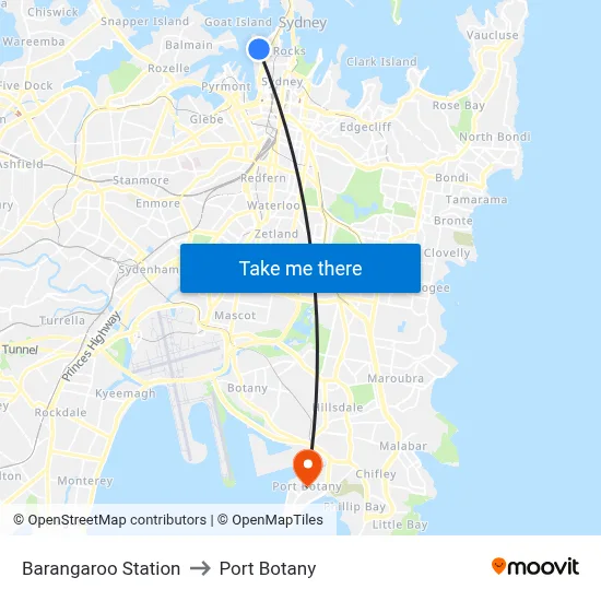 Barangaroo Station to Port Botany map