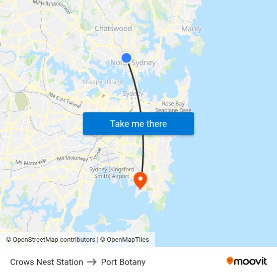 Crows Nest Station to Port Botany map