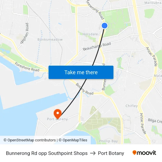 Bunnerong Rd opp Southpoint Shops to Port Botany map