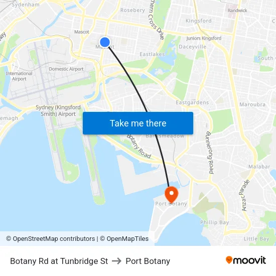 Botany Rd at Tunbridge St to Port Botany map