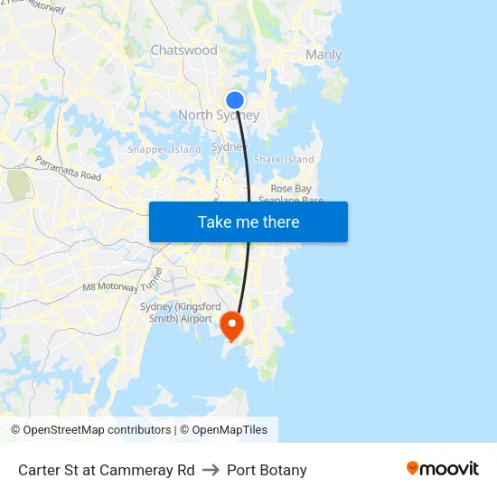 Carter St at Cammeray Rd to Port Botany map