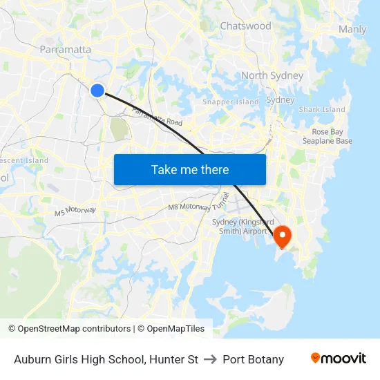Auburn Girls High School, Hunter St to Port Botany map