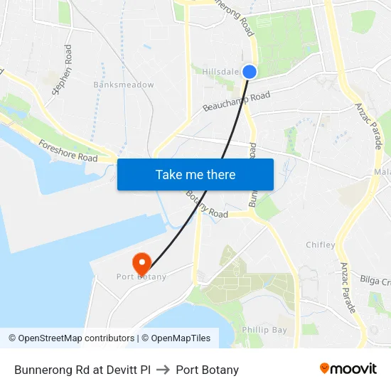 Bunnerong Rd at Devitt Pl to Port Botany map
