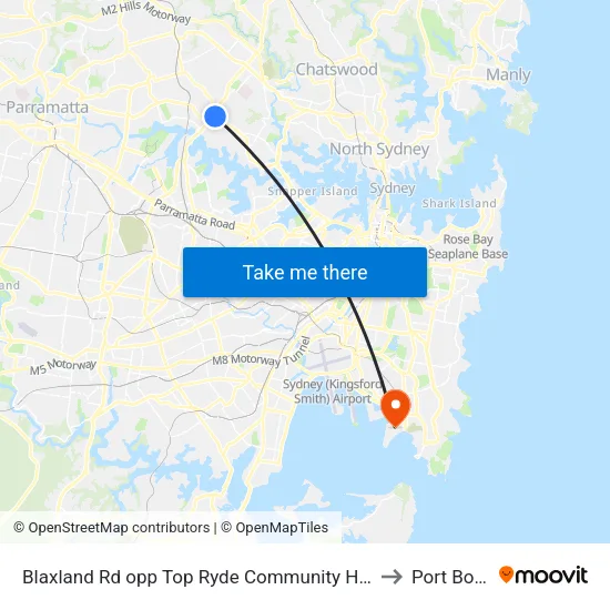 Blaxland Rd opp Top Ryde Community Health Centre to Port Botany map