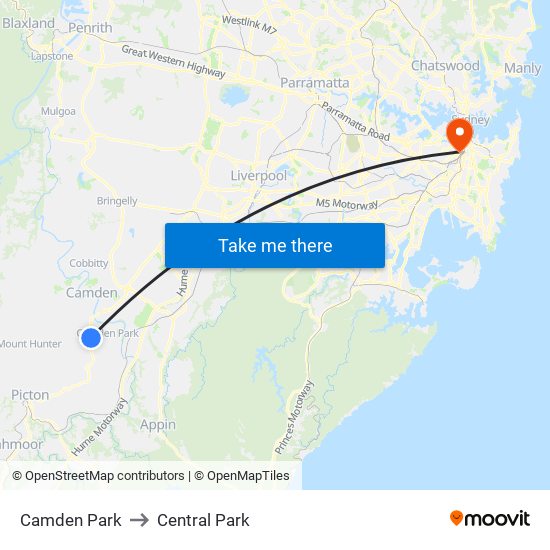 Camden Park to Central Park map