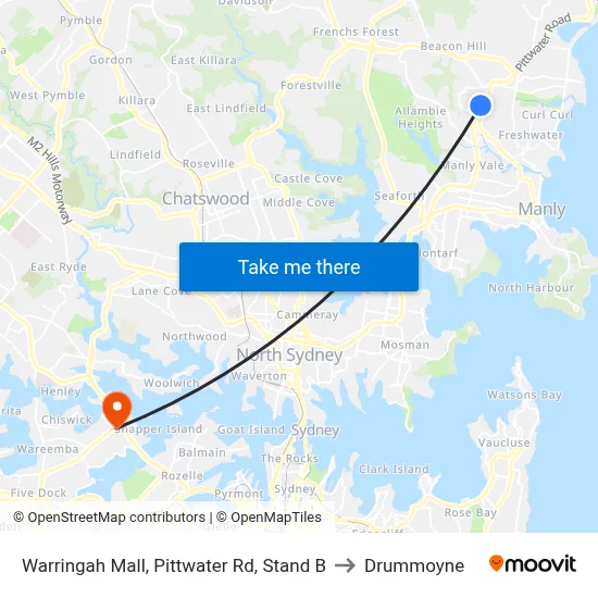 Warringah Mall, Pittwater Rd, Stand B to Drummoyne map