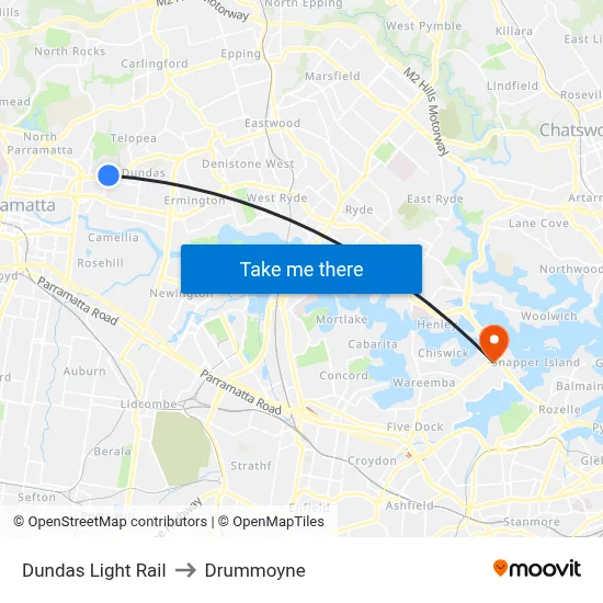 Dundas Light Rail to Drummoyne map