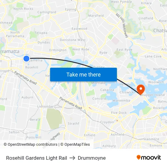 Rosehill Gardens Light Rail to Drummoyne map