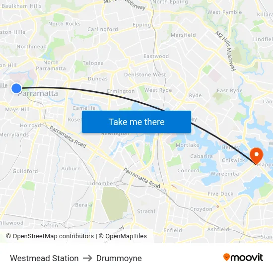 Westmead Station to Drummoyne map