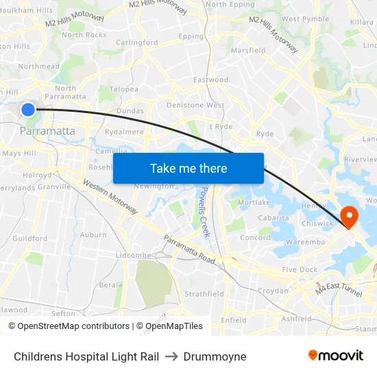 Childrens Hospital Light Rail to Drummoyne map