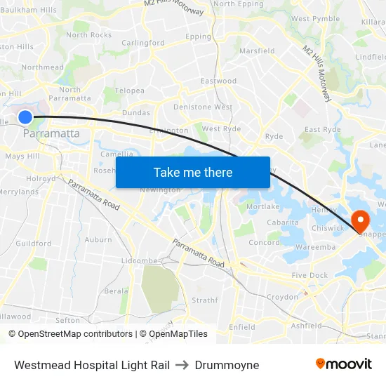 Westmead Hospital Light Rail to Drummoyne map