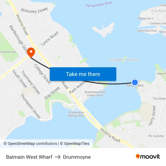 Balmain West Wharf to Drummoyne map