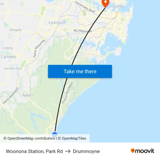 Woonona Station, Park Rd to Drummoyne map