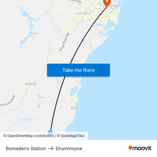 Bomaderry Station to Drummoyne map