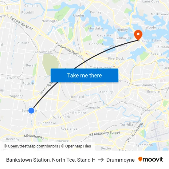 Bankstown Station, North Tce, Stand H to Drummoyne map