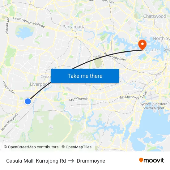 Casula Mall, Kurrajong Rd to Drummoyne map