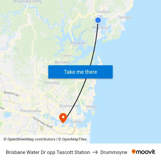 Brisbane Water Dr opp Tascott Station to Drummoyne map