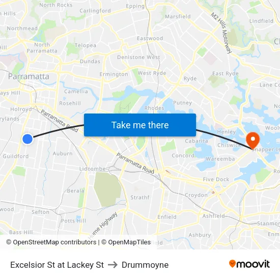 Excelsior St at Lackey St to Drummoyne map