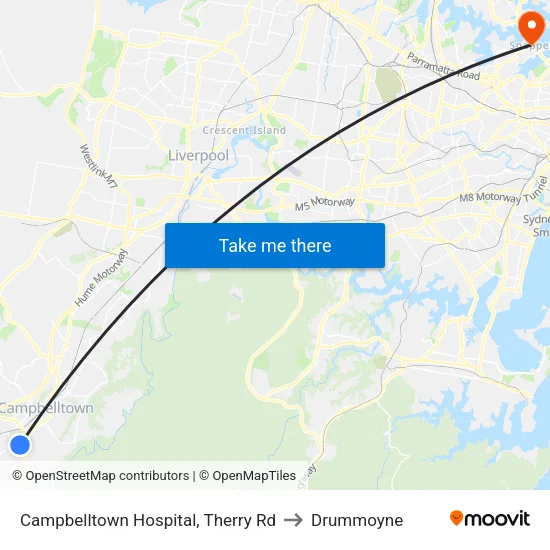 Campbelltown Hospital, Therry Rd to Drummoyne map