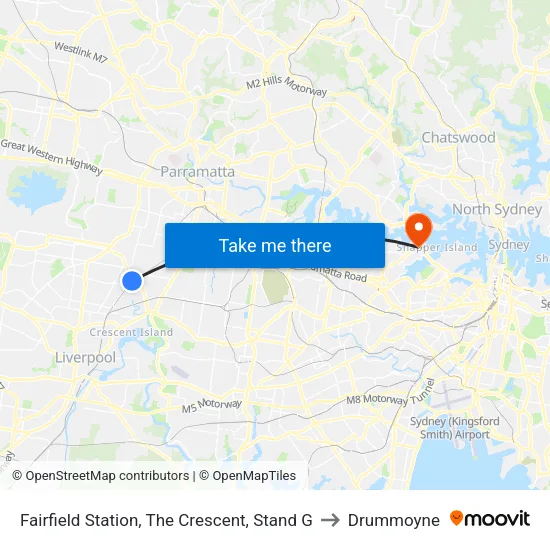 Fairfield Station, The Crescent, Stand G to Drummoyne map