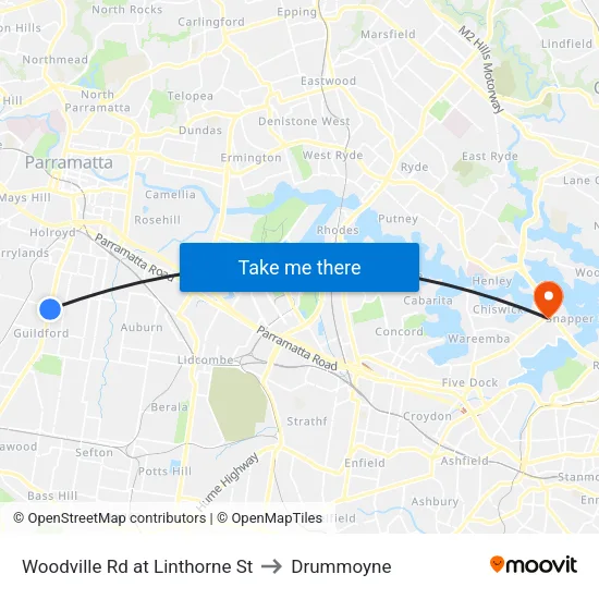 Woodville Rd at Linthorne St to Drummoyne map