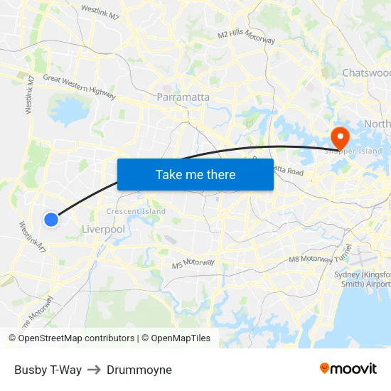 Busby T-Way to Drummoyne map