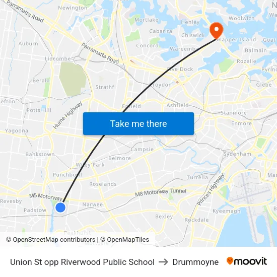 Union St opp Riverwood Public School to Drummoyne map