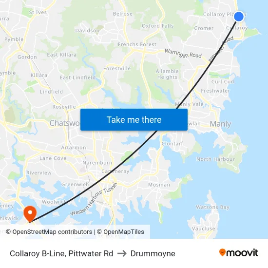 Collaroy B-Line, Pittwater Rd to Drummoyne map