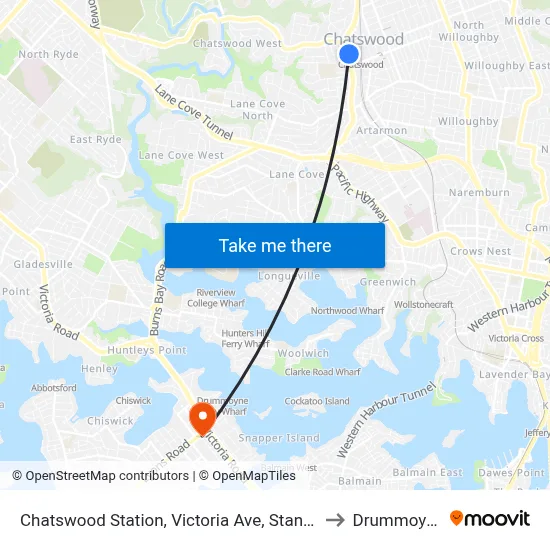 Chatswood Station, Victoria Ave, Stand E to Drummoyne map