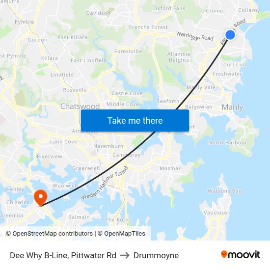 Dee Why B-Line, Pittwater Rd to Drummoyne map