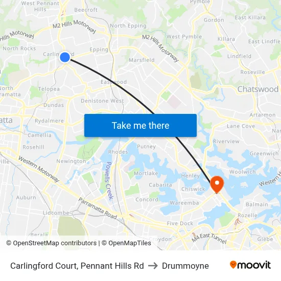 Carlingford Court, Pennant Hills Rd to Drummoyne map