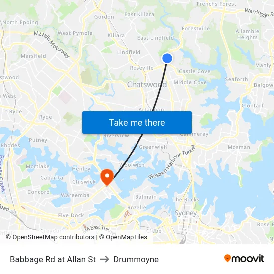 Babbage Rd at Allan St to Drummoyne map