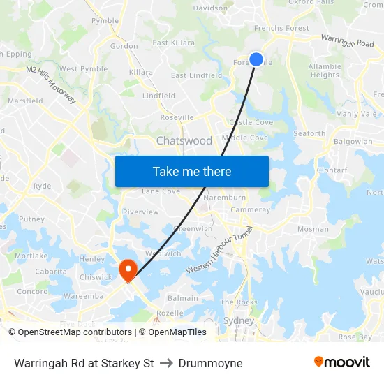 Warringah Rd at Starkey St to Drummoyne map