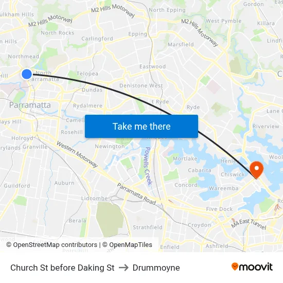 Church St before Daking St to Drummoyne map
