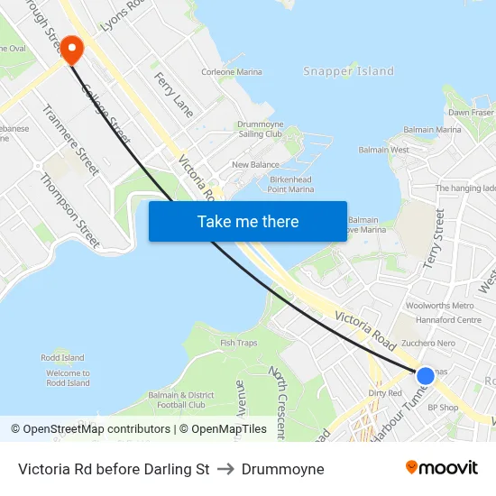 Victoria Rd before Darling St to Drummoyne map