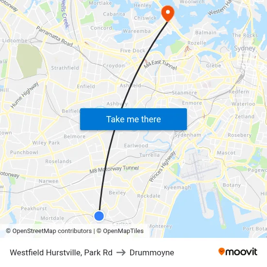 Westfield Hurstville, Park Rd to Drummoyne map