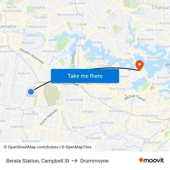 Berala Station, Campbell St to Drummoyne map