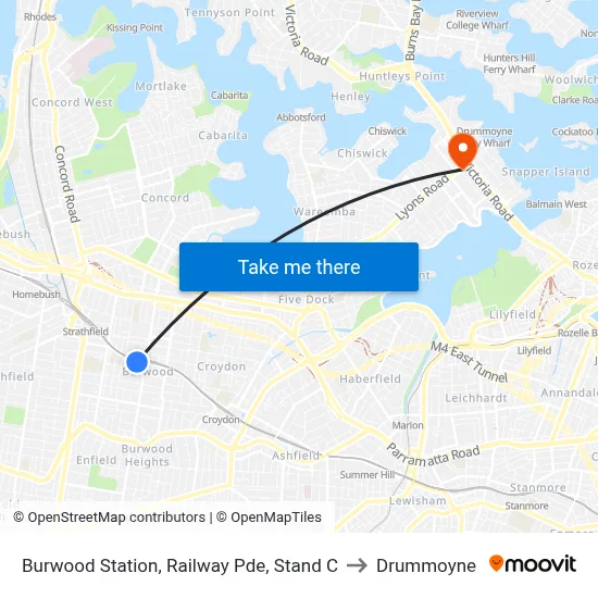 Burwood Station, Railway Pde, Stand C to Drummoyne map