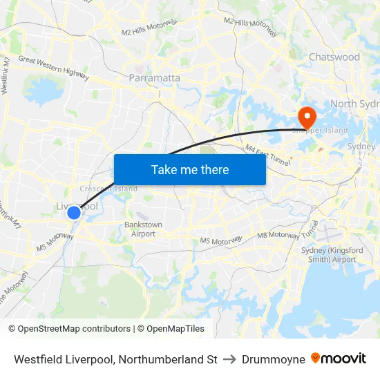Westfield Liverpool, Northumberland St to Drummoyne map
