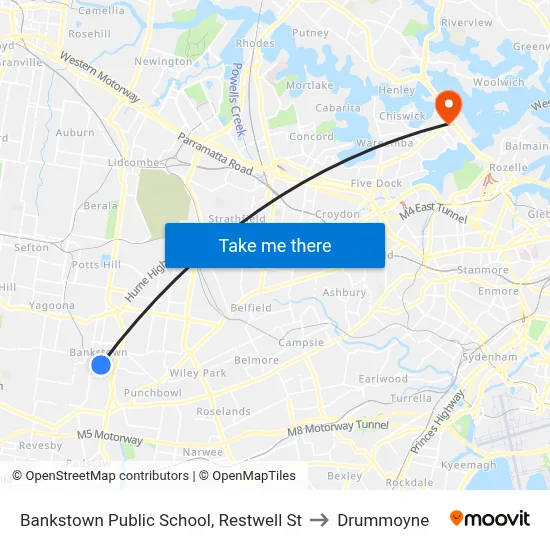 Bankstown Public School, Restwell St to Drummoyne map