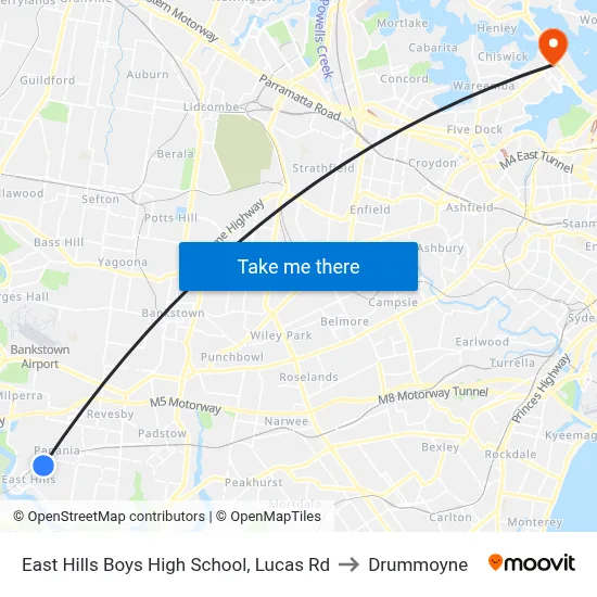 East Hills Boys High School, Lucas Rd to Drummoyne map