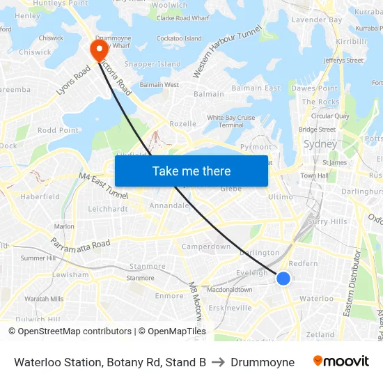 Waterloo Station, Botany Rd, Stand B to Drummoyne map