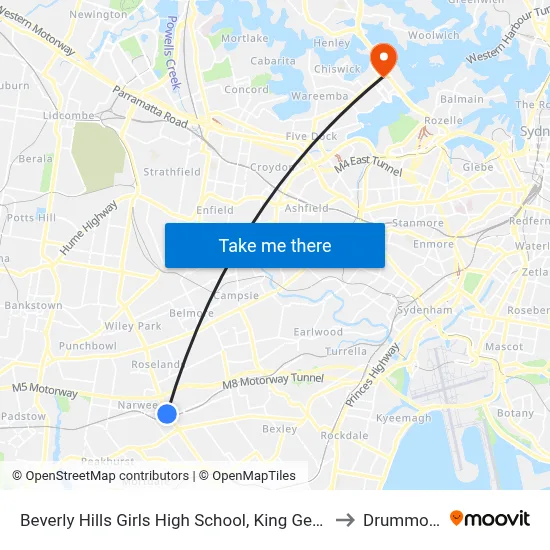 Beverly Hills Girls High School, King Georges Rd to Drummoyne map