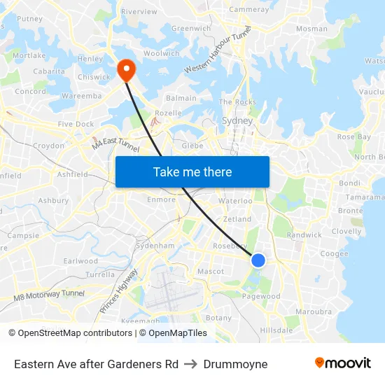 Eastern Ave after Gardeners Rd to Drummoyne map