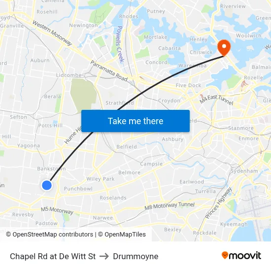 Chapel Rd at De Witt St to Drummoyne map